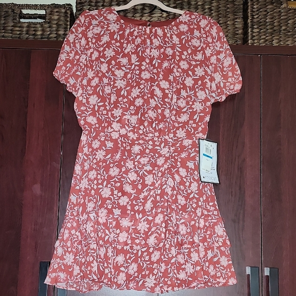 Burgundy Multi Puff Sleeve Mini Sundress - Picture 1 of 5